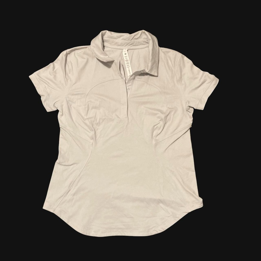 Lululemon women's quick dry polo shirt Sz 8 white performance golf tennis